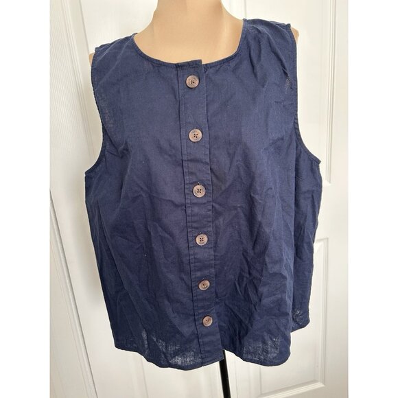 J. Crew Linen-blend Button-front Shell Tank Top Navy Blue Size L - Picture 2 of 9